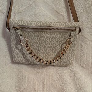 MICHAEL Michael Kors Cream Signature MK Crossbody with Gold Chain